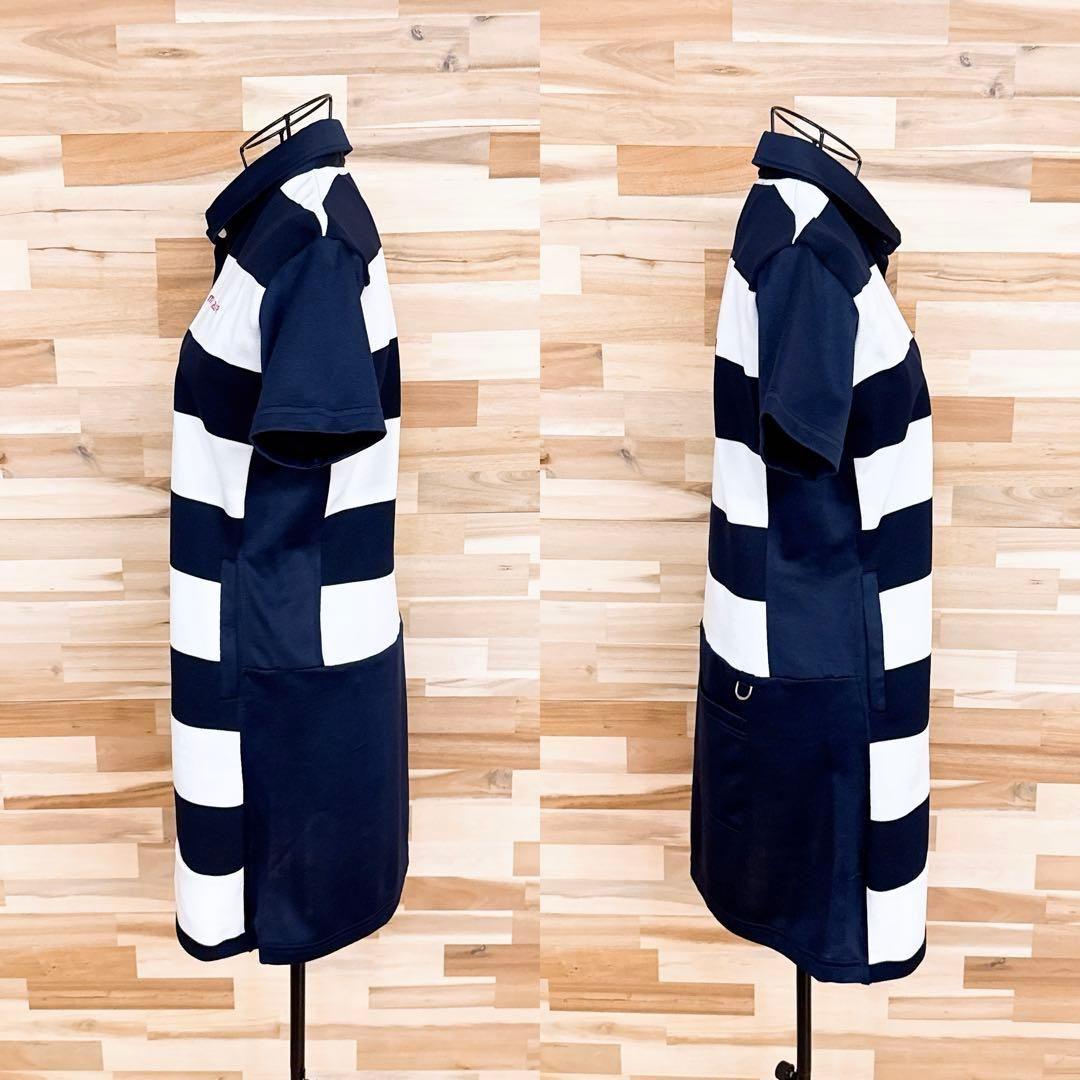 【マリクレール】マリン ボーダー ゴルフ ワンピース ストレッチ L 紺×白