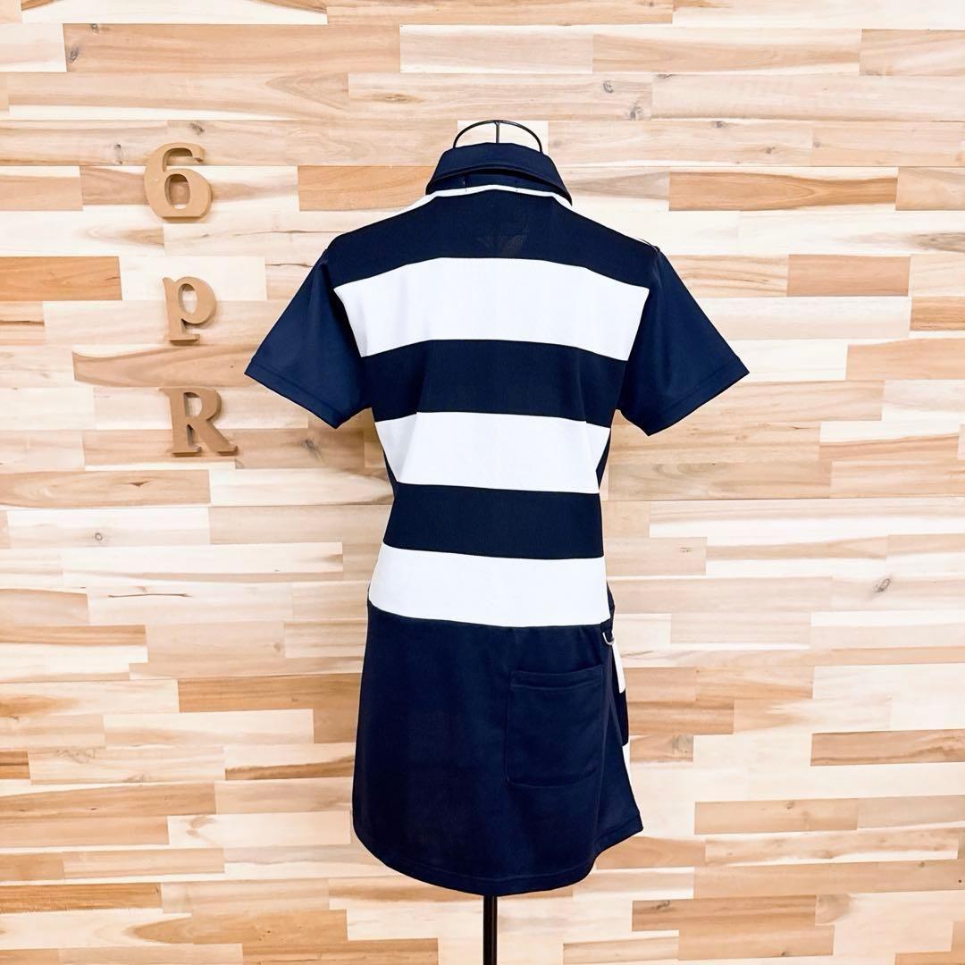 【マリクレール】マリン ボーダー ゴルフ ワンピース ストレッチ L 紺×白
