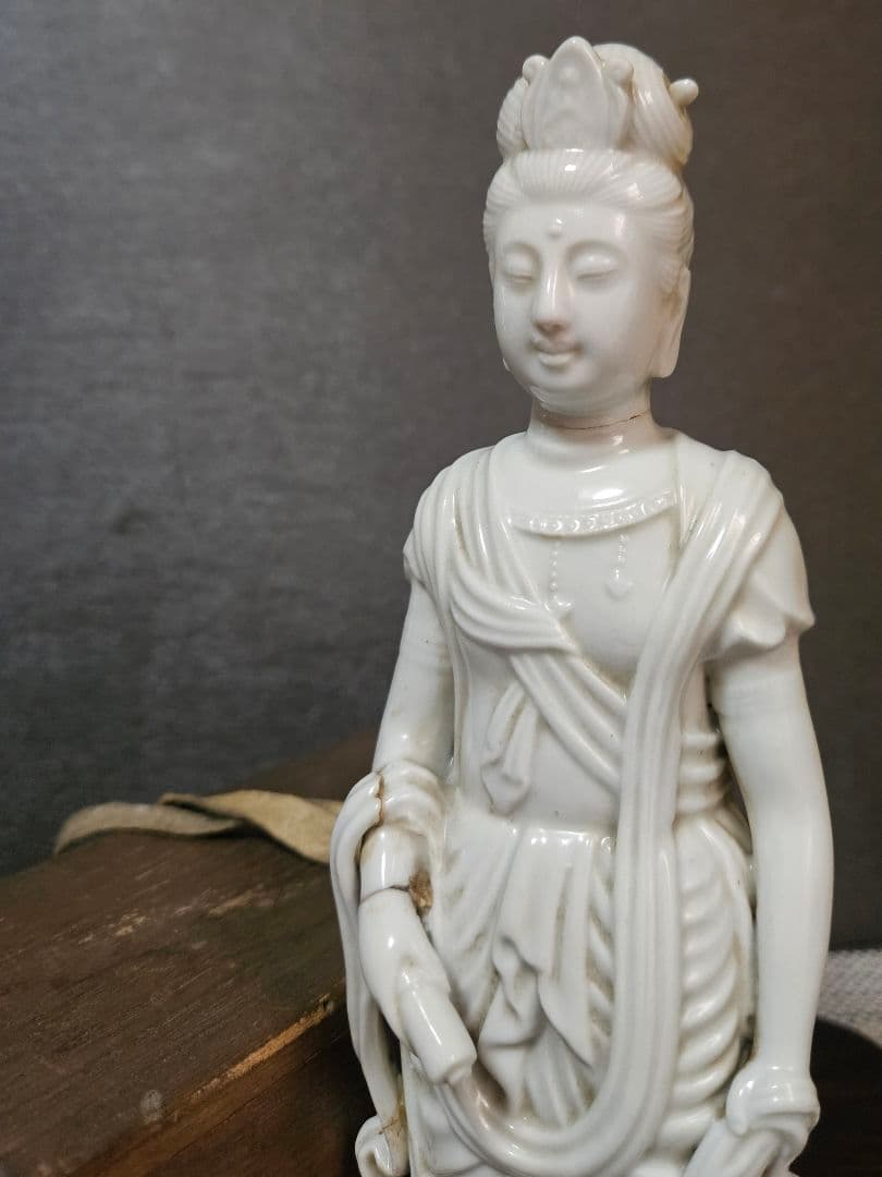 【時代古作品❗】明治時代　白磁　観音立像 観音像　観音様　伝世時代箱　仏教美術