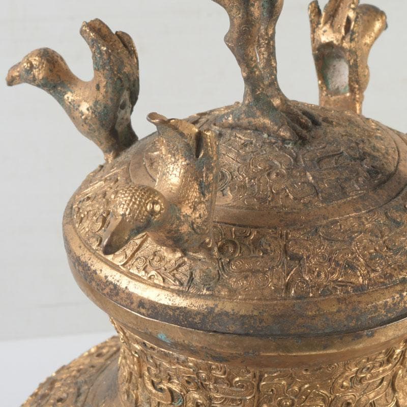 中国　古銅鍍金　漢詩刻　饕餮文　神獣蓋壷　M　9857A