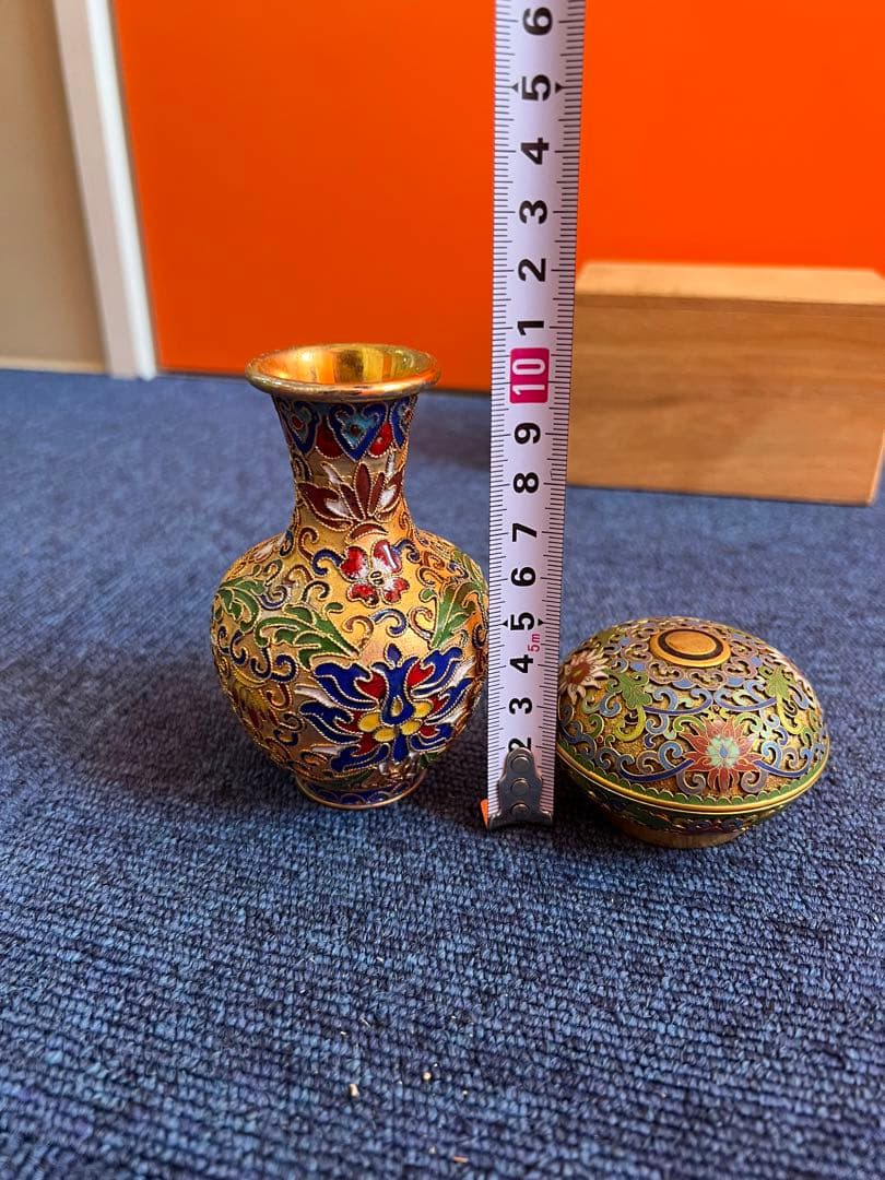 985  中国　景泰藍　七宝　琺瑯　香合1   花瓶1