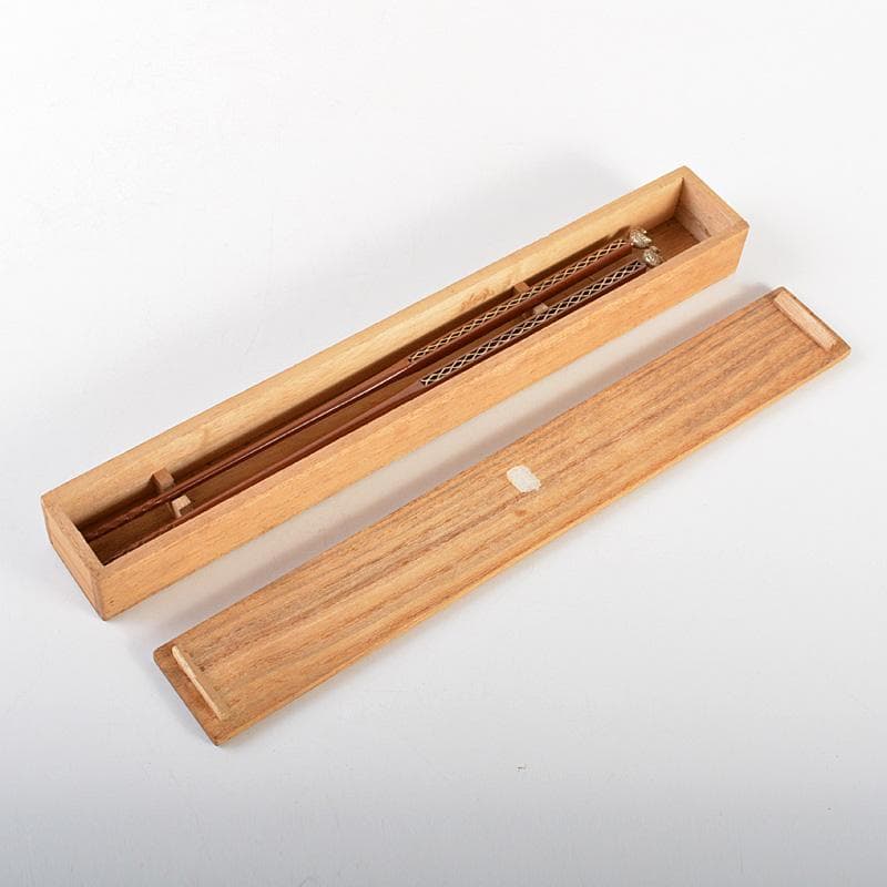 茶道具　梅龍軒作　銅製　鳥頭角透かし　象嵌　火箸　共箱　C　6641