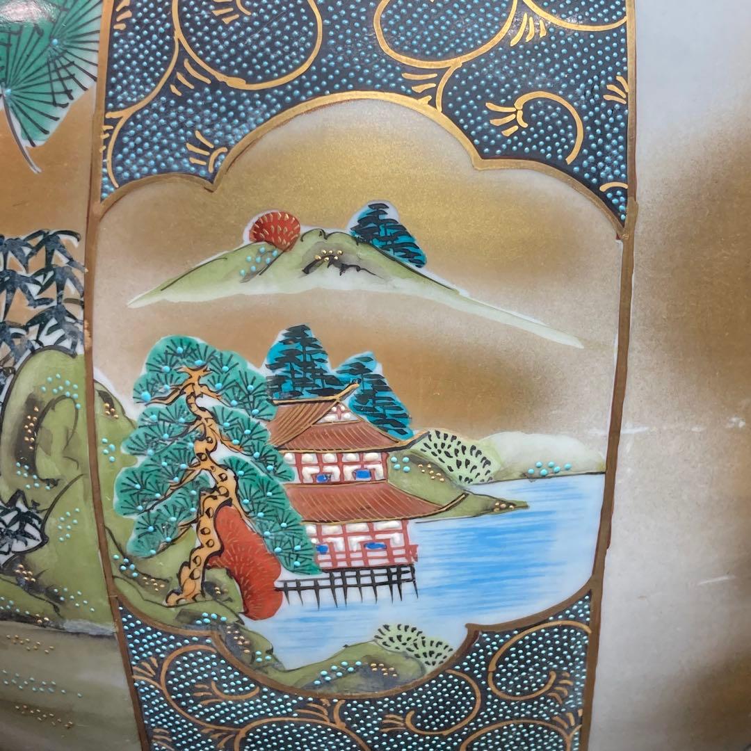 【美品】九谷錦生 花瓶 金彩 賢人図 花鳥図