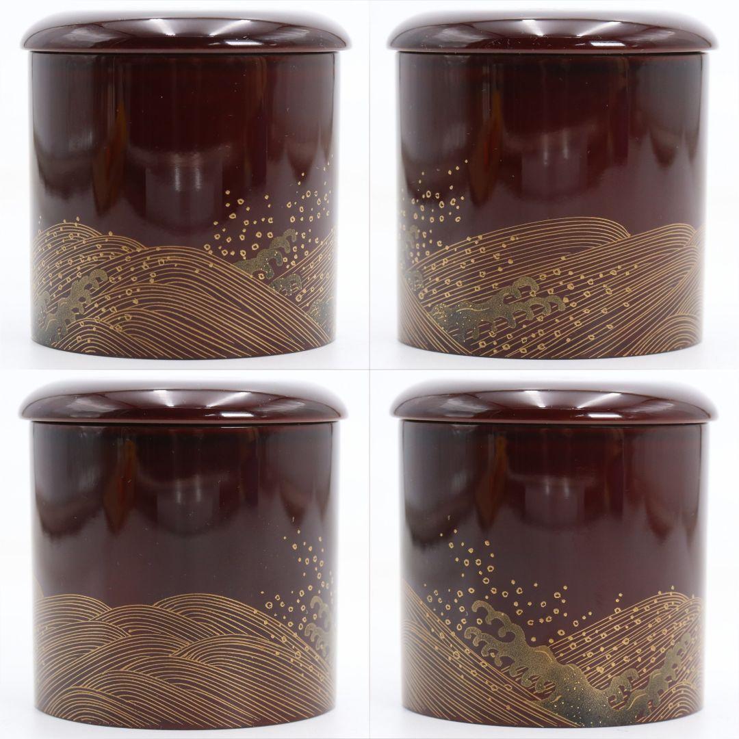 加賀蒔絵師 中村孝也作 波千鳥 寸切 薄茶器 溜塗 茶道具 共箱　V984