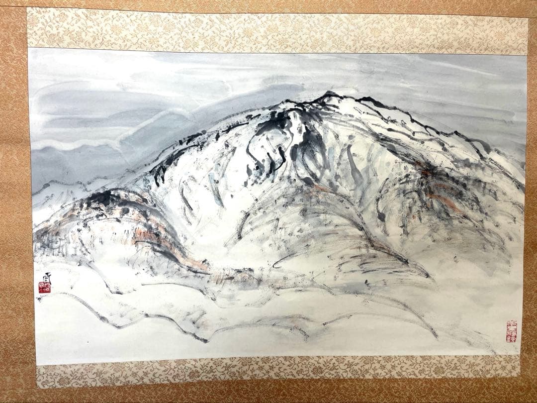 真作　掛￼軸　春薬師岳　村￼嶋酉一　日本画家　肉筆保証￼ 本人手紙付き　￼ニ重箱