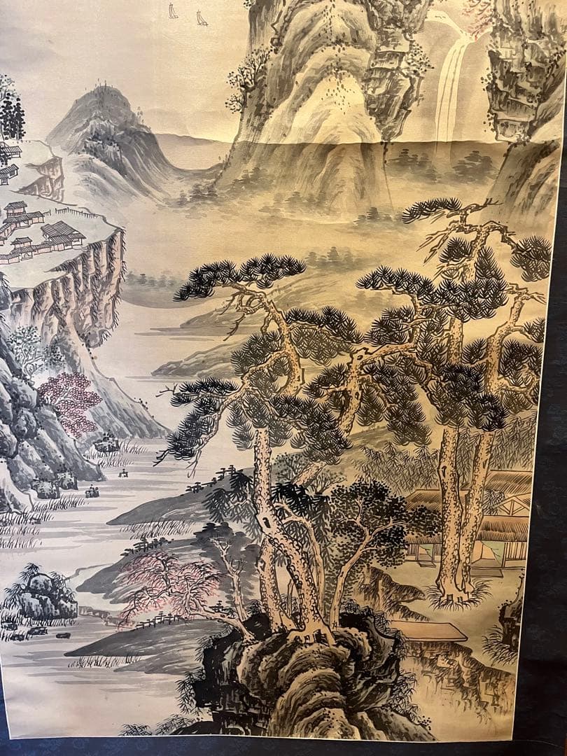 骨董 美術　掛け軸 中国掛け軸 中古品 古美術　山水画。在铭