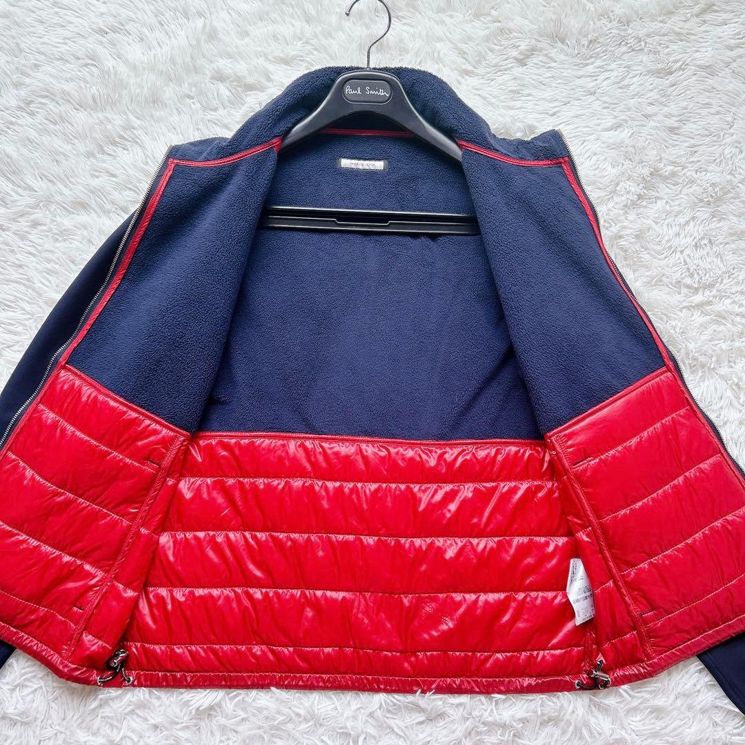 美品 マークアンドロナ ゴルフウェア 中綿ブルゾン 48 赤×紺 撥水 防寒