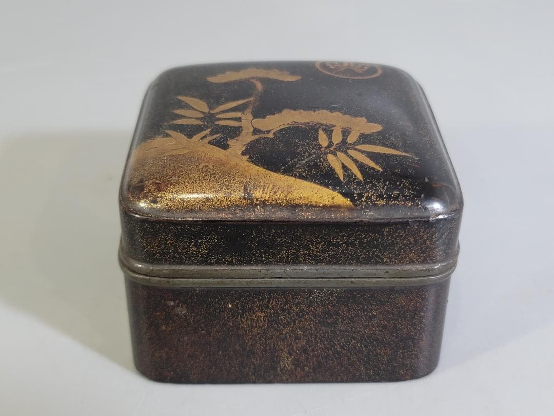 DT340 古美術 時代蒔絵 錫口 香合 蓋物