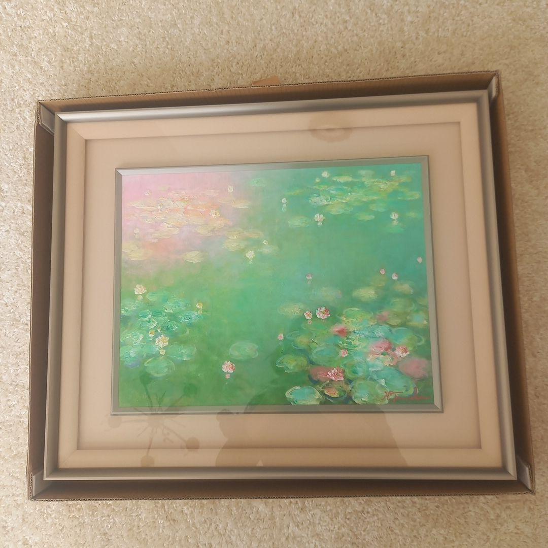 水面に浮かぶ睡蓮 油彩画 大判