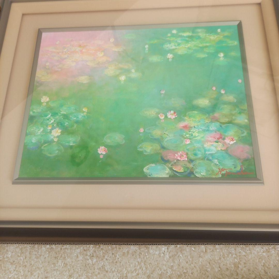 水面に浮かぶ睡蓮 油彩画 大判