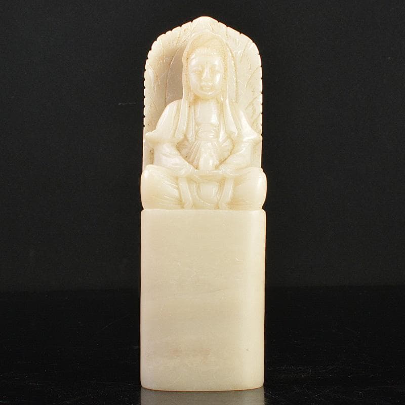 NM　中国玉石白玉彫刻　観音菩薩像仏像　印材重さ約425g　M　R6796