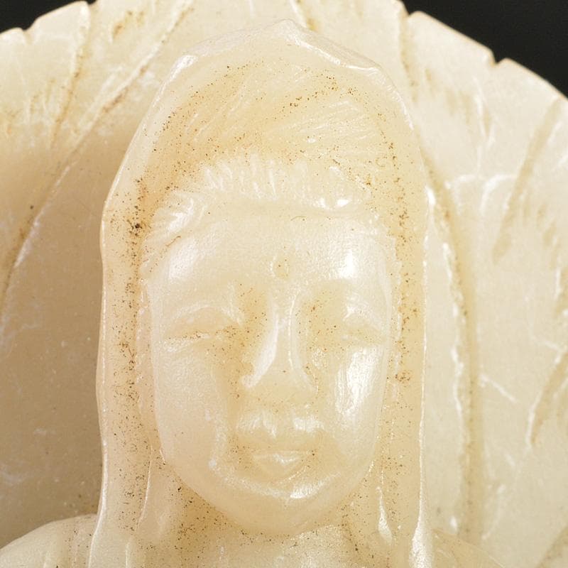 NM　中国玉石白玉彫刻　観音菩薩像仏像　印材重さ約425g　M　R6796