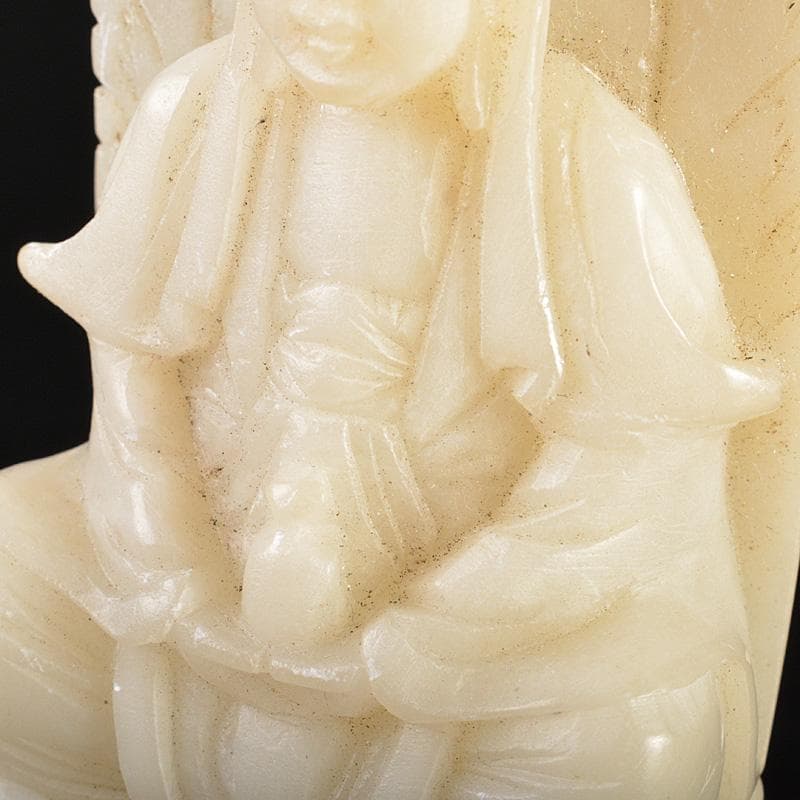 NM　中国玉石白玉彫刻　観音菩薩像仏像　印材重さ約425g　M　R6796