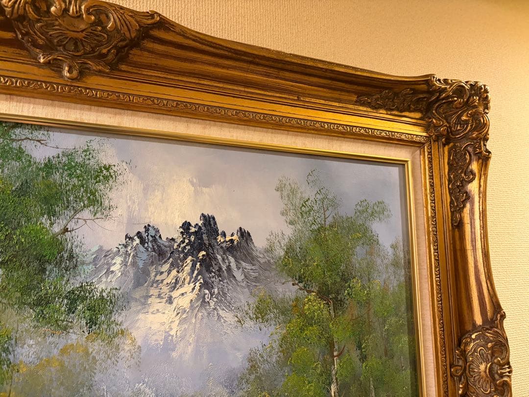 大迫力 アンティーク油彩 M30号 大型額装 山水画