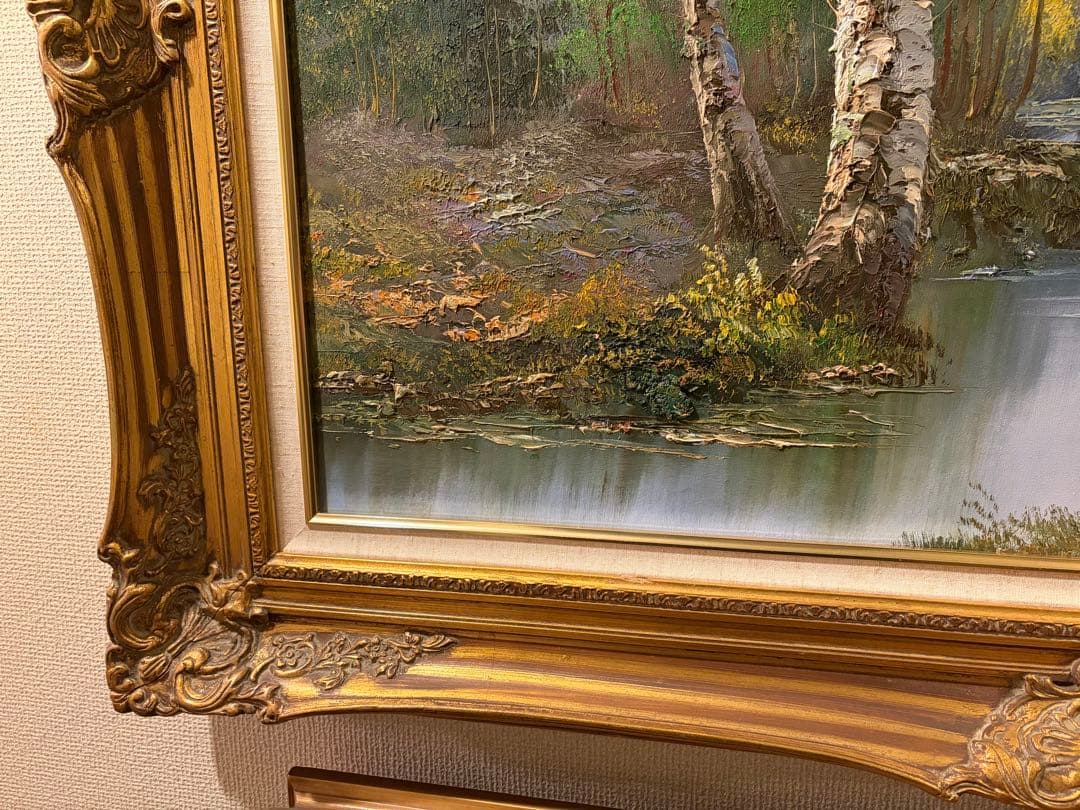 大迫力 アンティーク油彩 M30号 大型額装 山水画