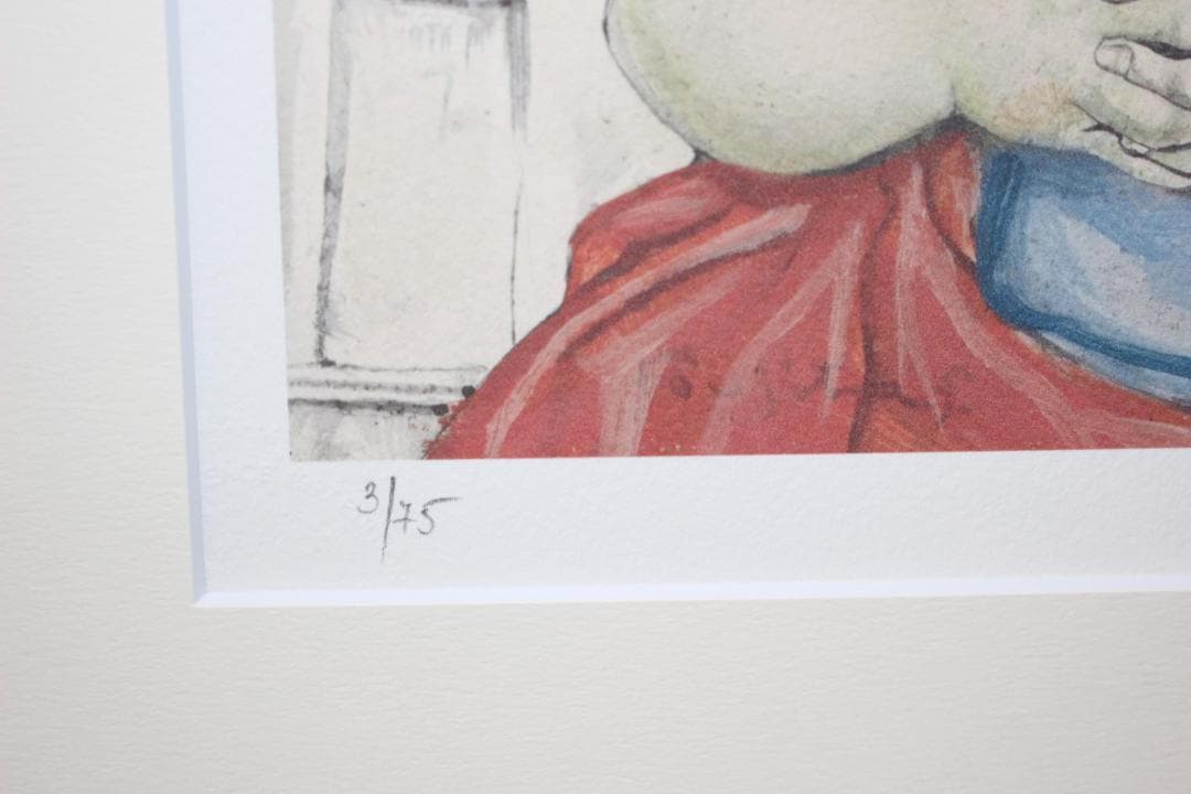 藤田嗣治 エスタンプリトグラフ「パリの屋根の上の少女」 3/75