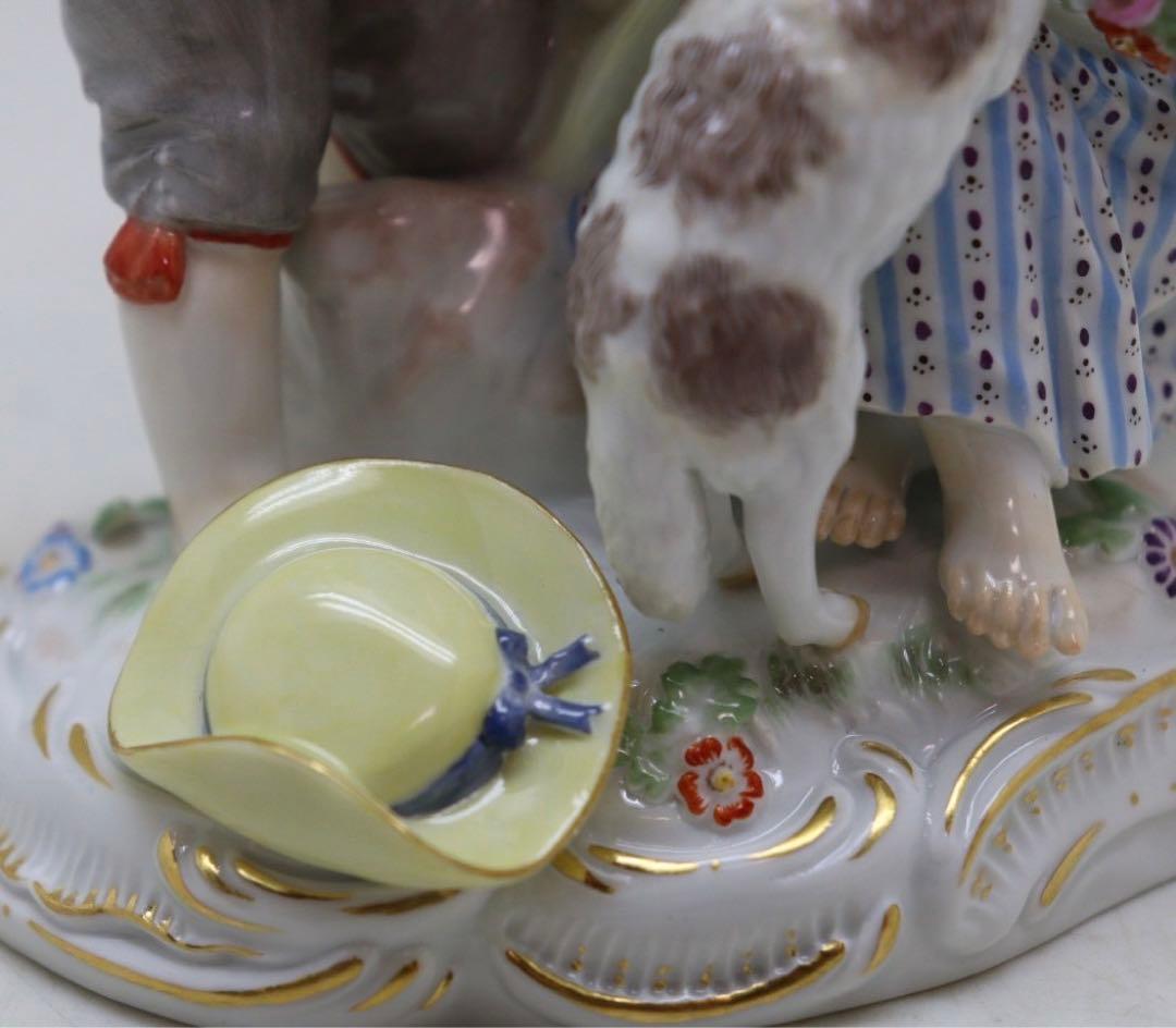 マイセン　羊飼いの子供と子羊　フィギュリン　陶器人形　置物　男女　アンティーク