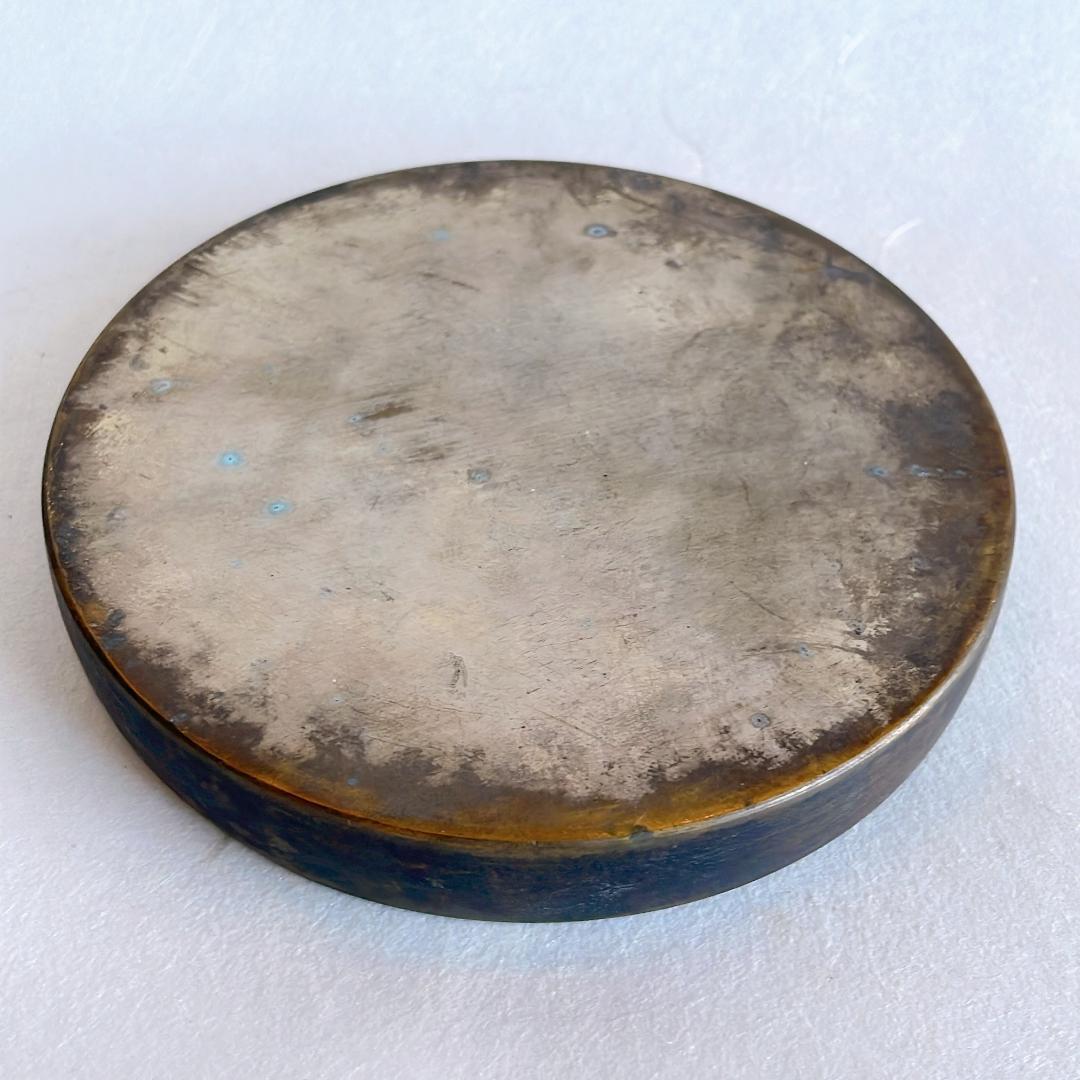 江戸期 古鏡 銅鏡 和鏡 円鏡 鶴亀松文 浮彫 金工細工 天下一 銘有 骨董