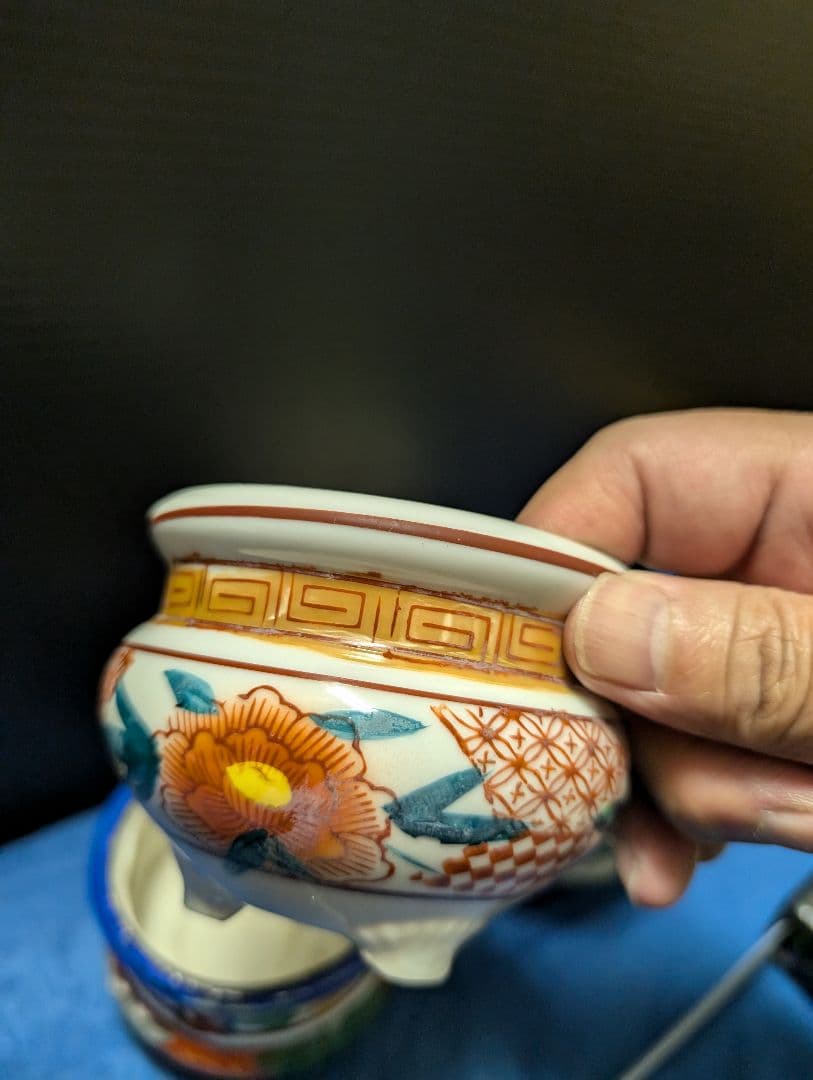 アンティーク戦前赤絵香炉線香立て伊万里