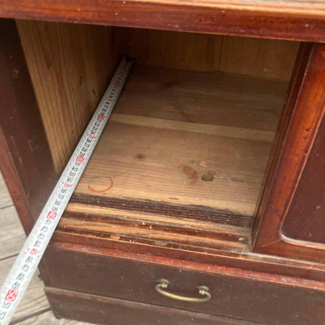 昭和レトロ 無垢材 茶箪笥 すりガラス サイドボード 古家具 古民家 ビンテージ