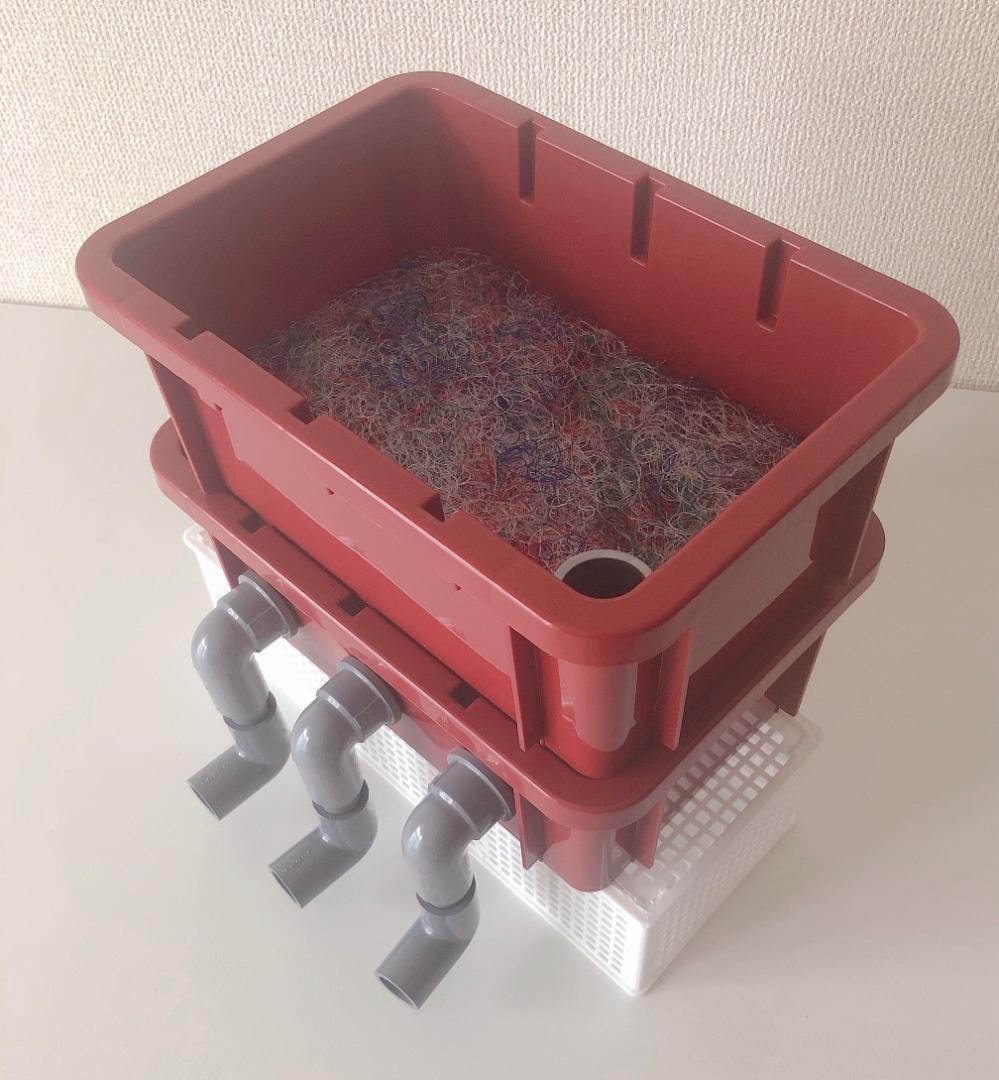 ワインレッドの オシャレな ３段濾過槽 タワータイプ 　浮遊物キャッチャー付き