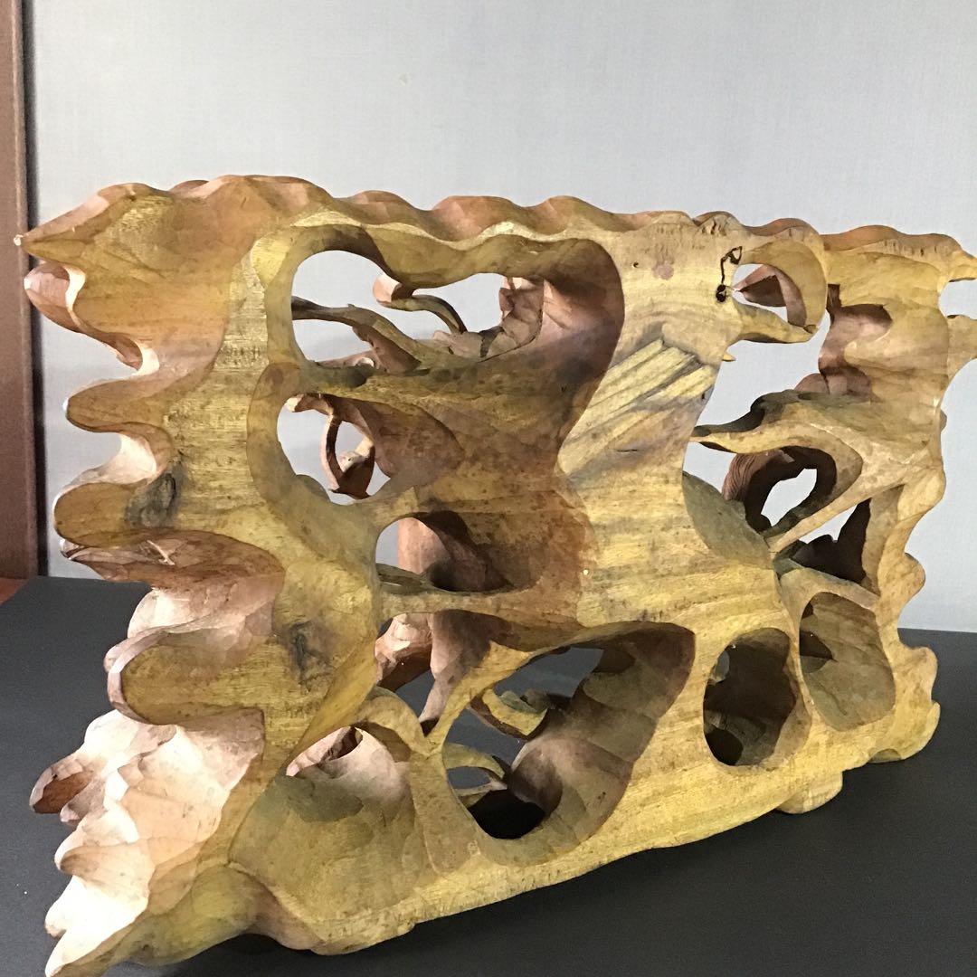 欅厚板　「劉備玄徳騎馬像」和彫　民藝