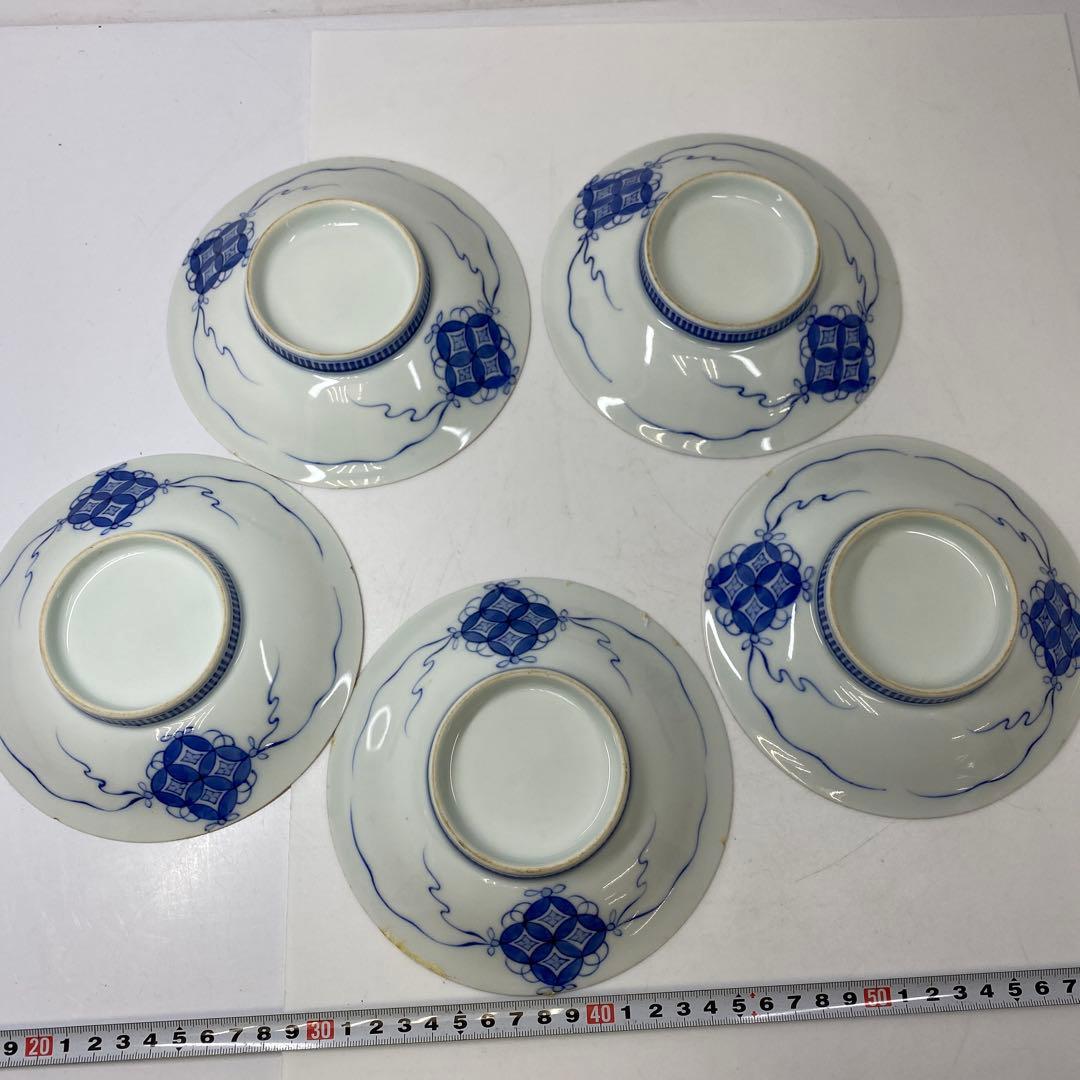 時代　色鍋島　中皿5枚　直径15.5㎝　木箱付　東さ7-0323①