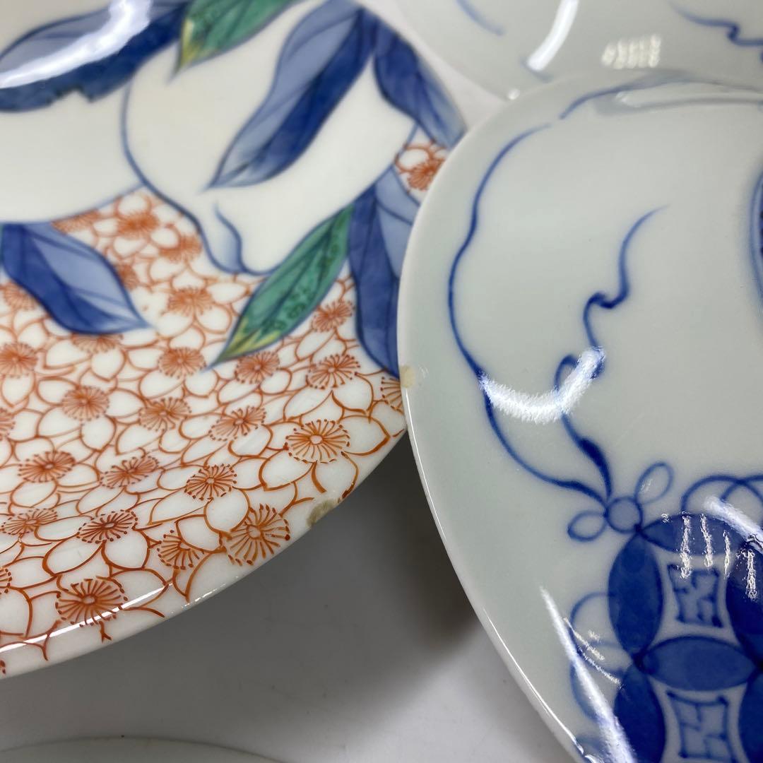 時代　色鍋島　中皿5枚　直径15.5㎝　木箱付　東さ7-0323①