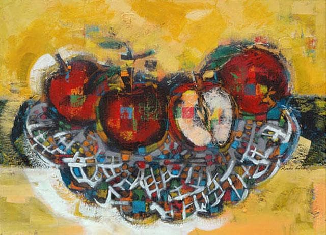 油絵 菅家令子 絵 絵画 インテリア 額付(白) uF6-060110 果物