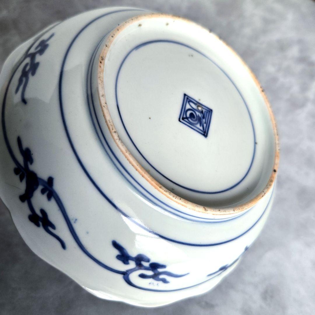 無傷　完品　古伊万里　染付　花唐草　深皿　江戸時代　金直し　金継ぎ　骨董　蛸唐草