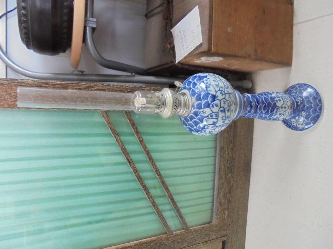 AKa5771　古地図　天保年製　陶器製　オイルランプ　高さ　約５５．５ｃｍ