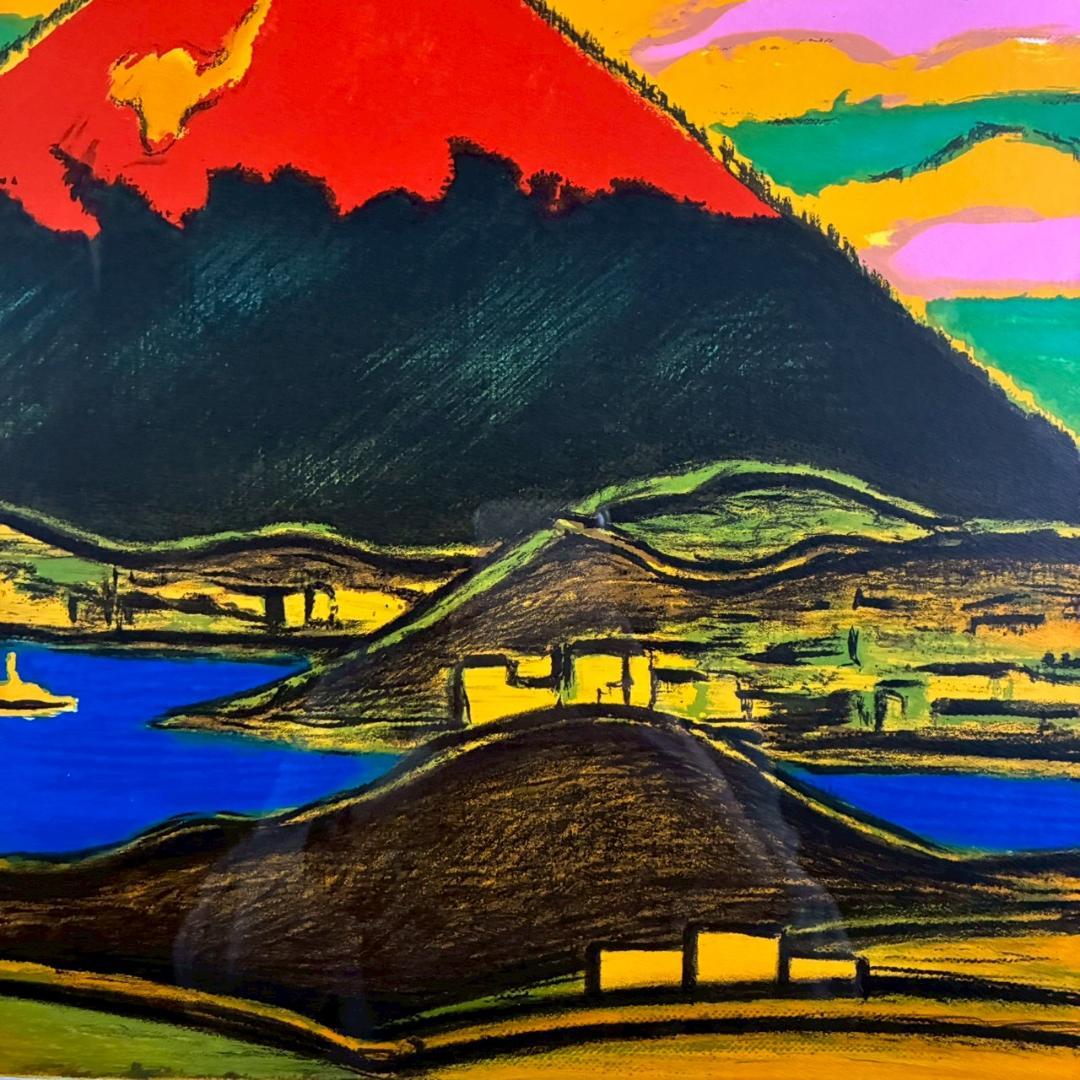 【タンちゃん】美品 田崎廣助「朱不二」リトグラフ 印章有 豪華額装 赤富士