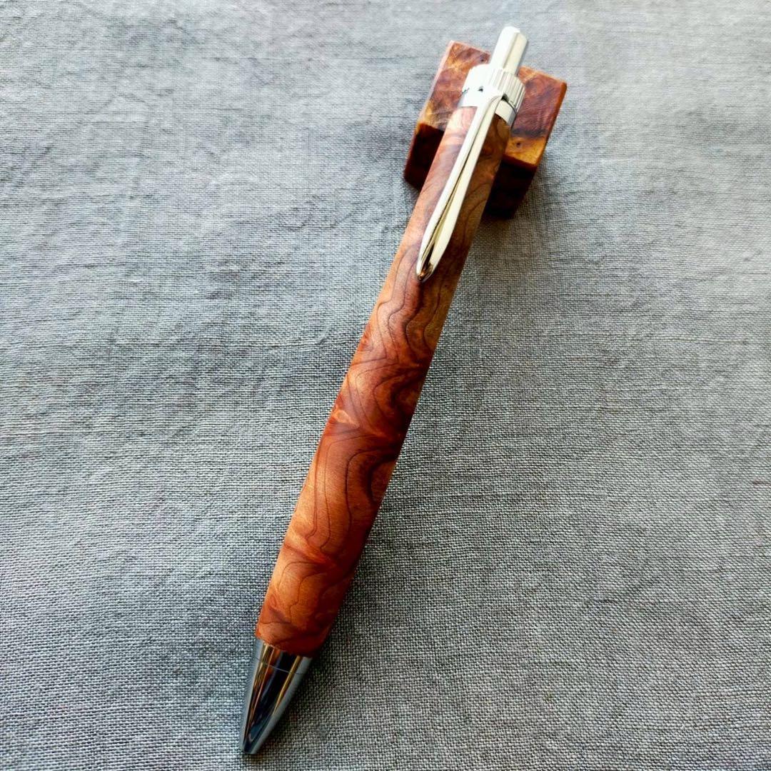 レッドウッド　セコイア　杢　ハンドメイド　木軸ボールペン　G2　天然木　シルバー