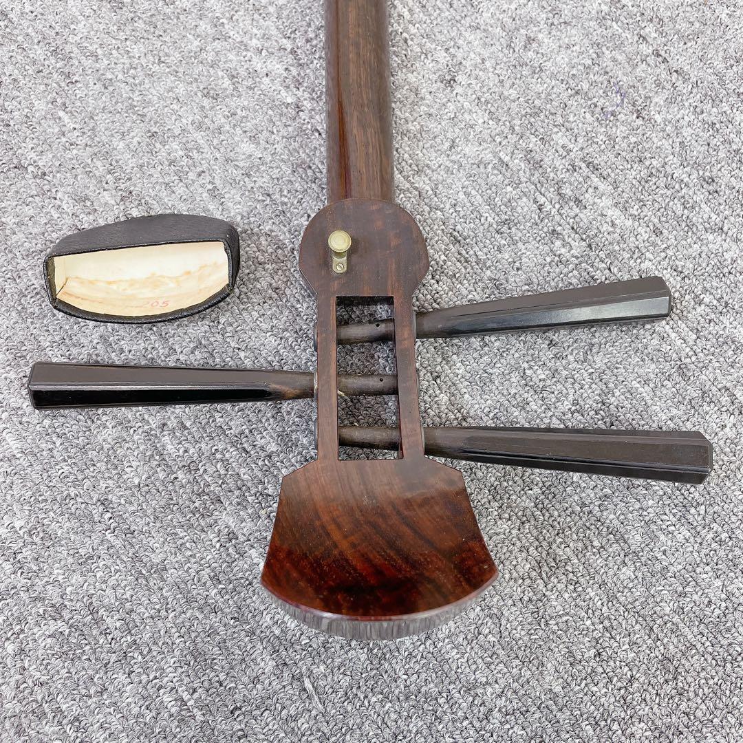 三味線 18K 金細 細棹 紅木 綾杉胴 犬皮 一本溝 東さわり