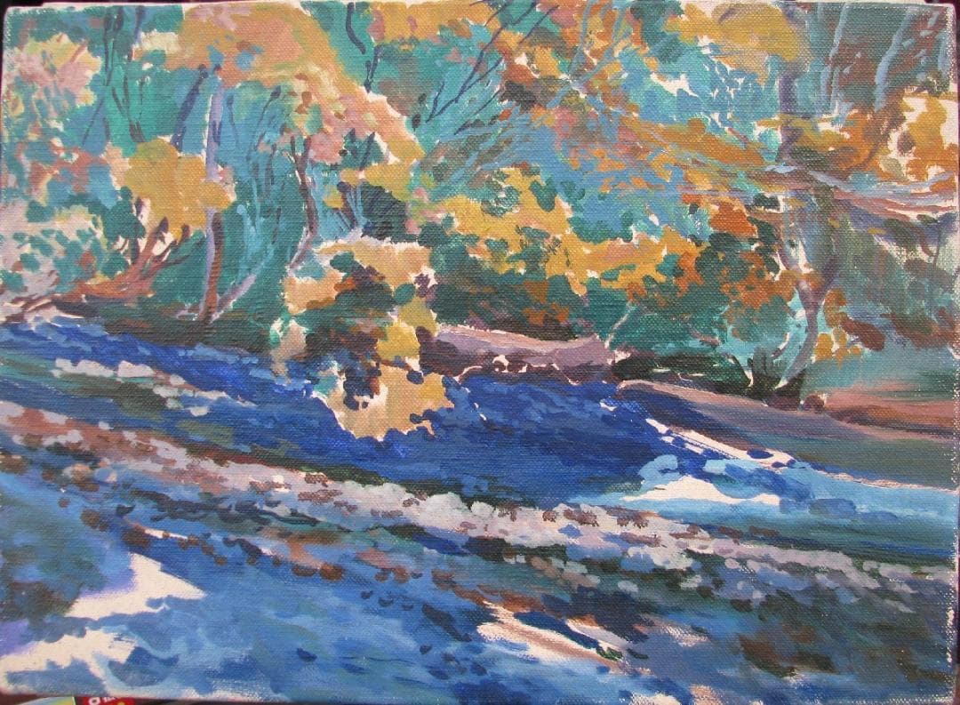 檜山健三「奥入瀬」4号油彩,東京芸大小磯教室,錦秋の傑作