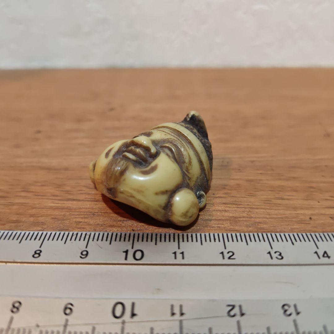 時代提物 七福神面根付 天然素材 在銘玉民【恵比寿様】高さ約3.4cm重さ約8ｇ