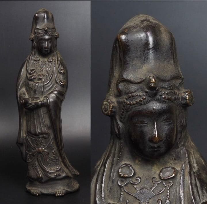 送料無料　江戸時代　古銅製観音像　高さ30ｃｍ