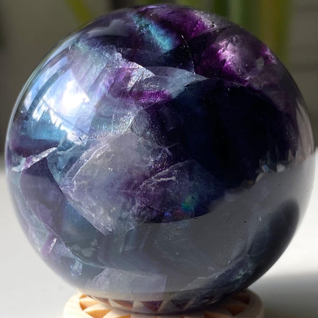 【 天然石 虹入り ブルー パープル フローライト スフィア 丸玉 蛍石 】