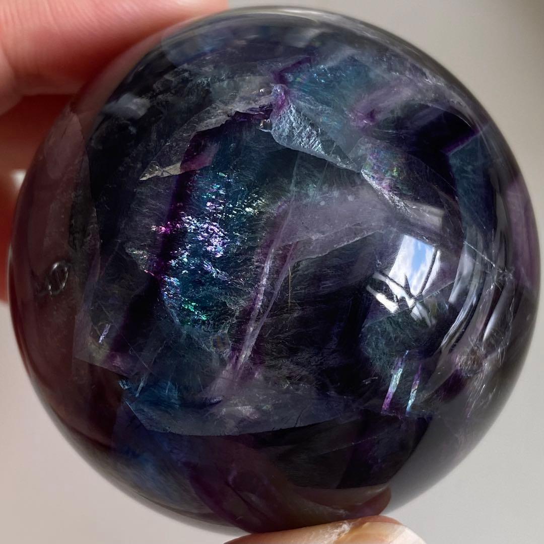 【 天然石 虹入り ブルー パープル フローライト スフィア 丸玉 蛍石 】