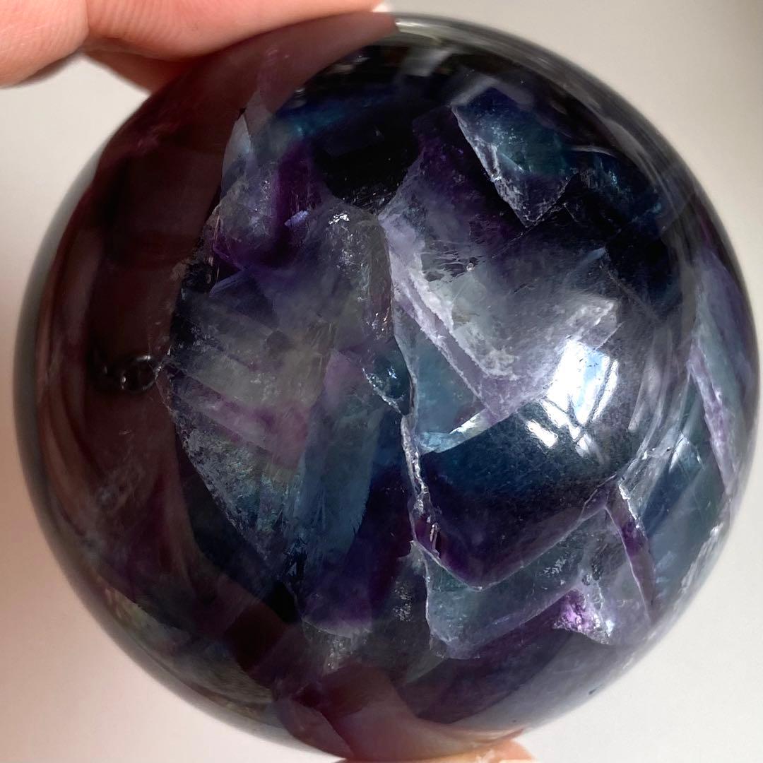 【 天然石 虹入り ブルー パープル フローライト スフィア 丸玉 蛍石 】