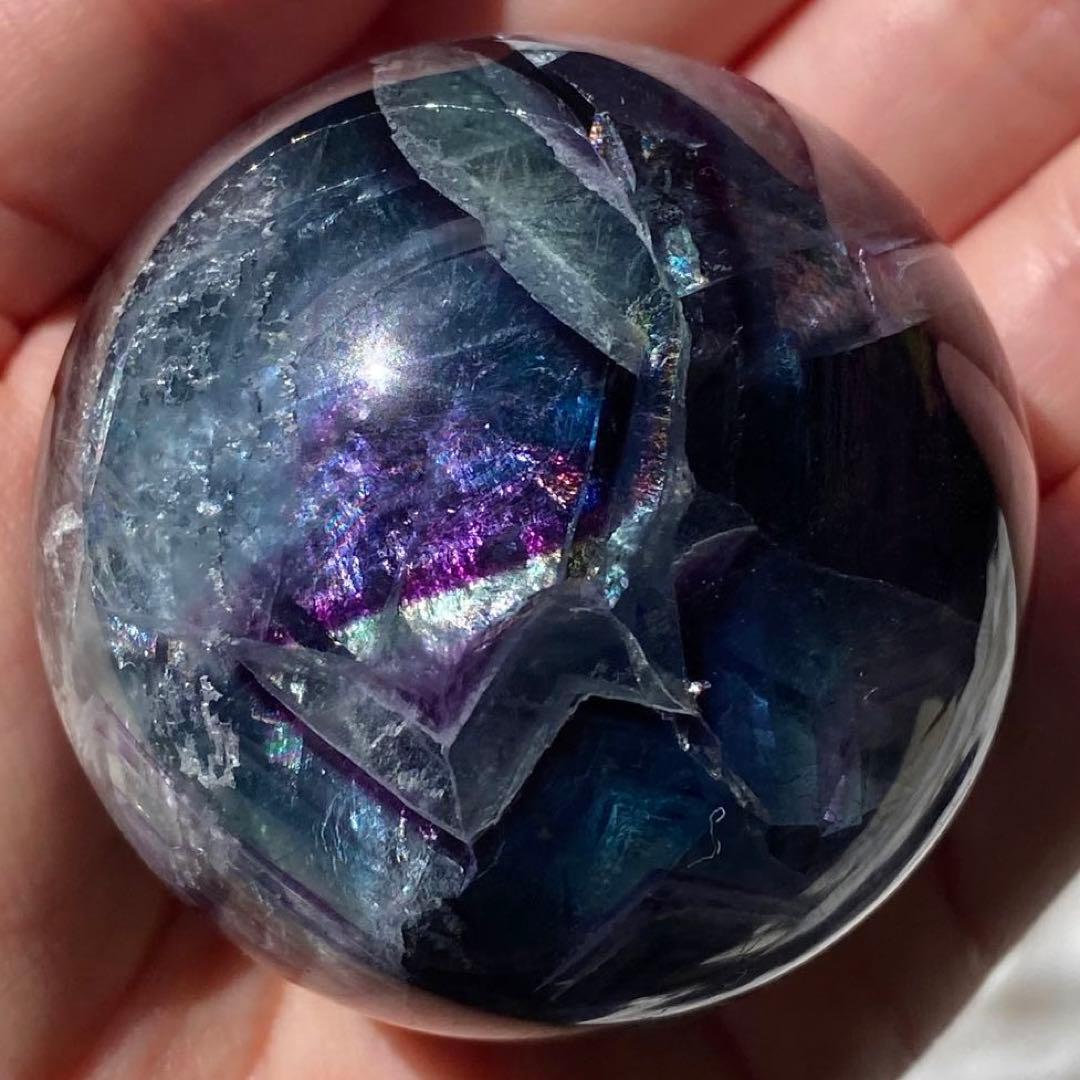 【 天然石 虹入り ブルー パープル フローライト スフィア 丸玉 蛍石 】