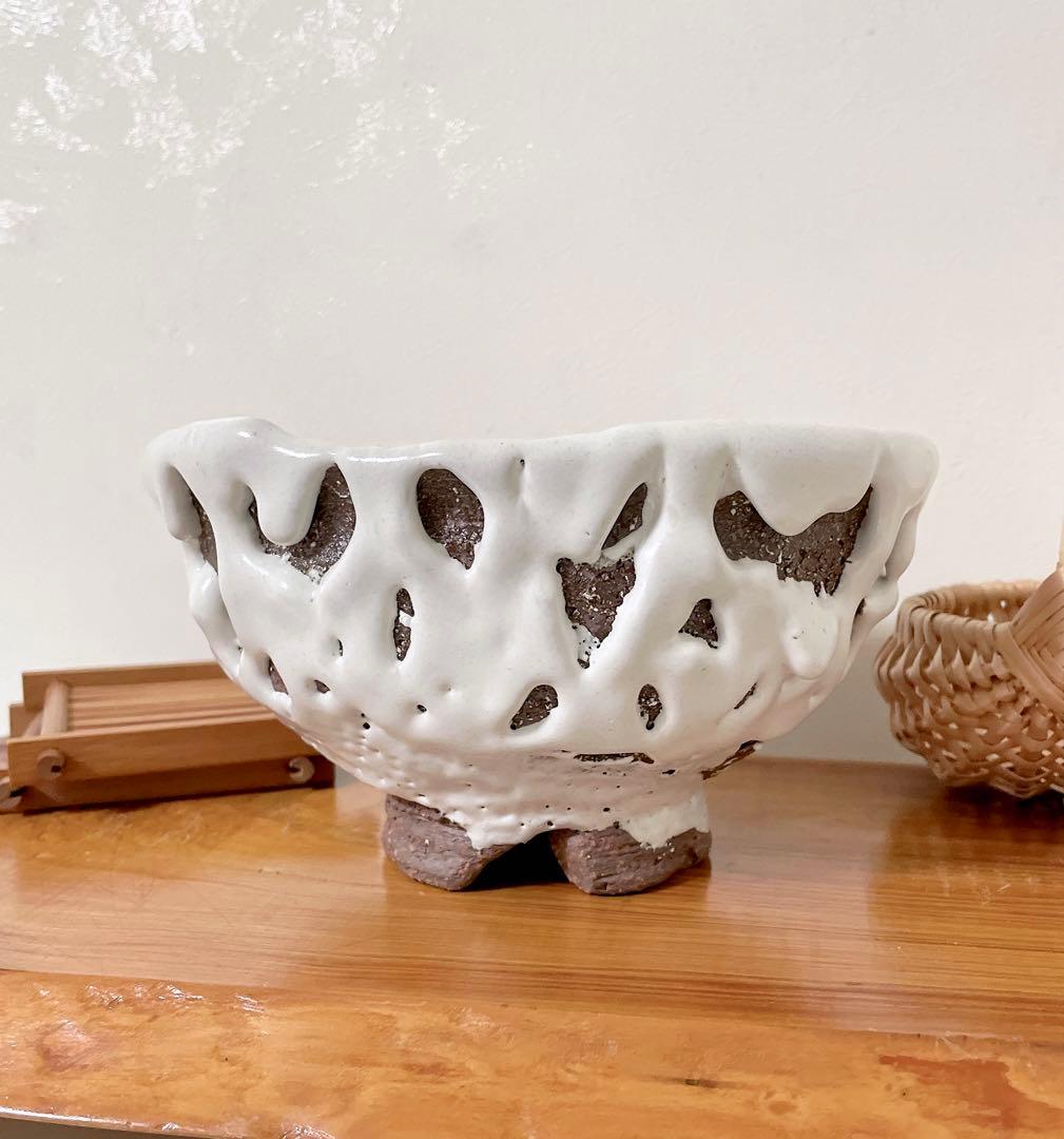 萩焼　山根清玩　鬼萩　割高台　新品　光彩庵　抹茶碗　楕円形　オーバル　陶器　作家