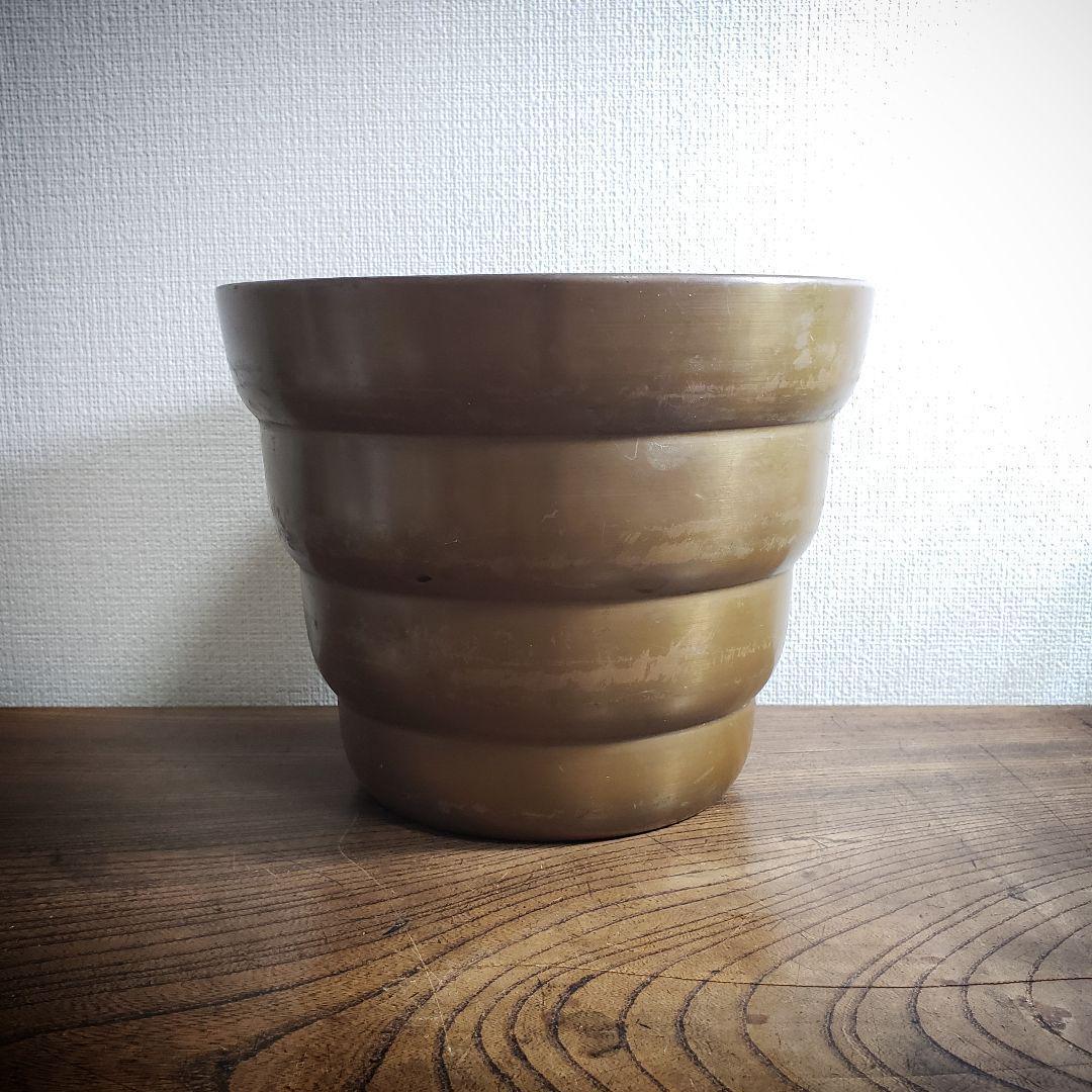 銅器 ゴミ箱 植木鉢カバー 物入れ スペースエイジ 銘 富士 70s 80s