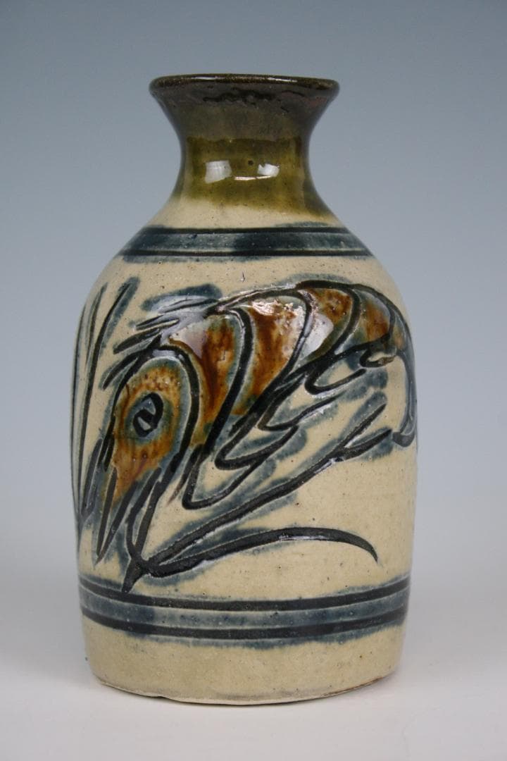 壺屋焼 人間国宝 金城次郎 作 魚文長徳利