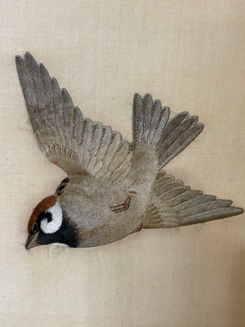 雀　茶道具 掛け軸 掛軸　刺繍　すずめ　鳥　絵画　日本画