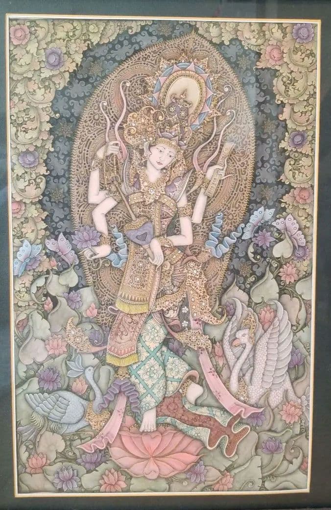 バリ絵画　女神サラスワティ