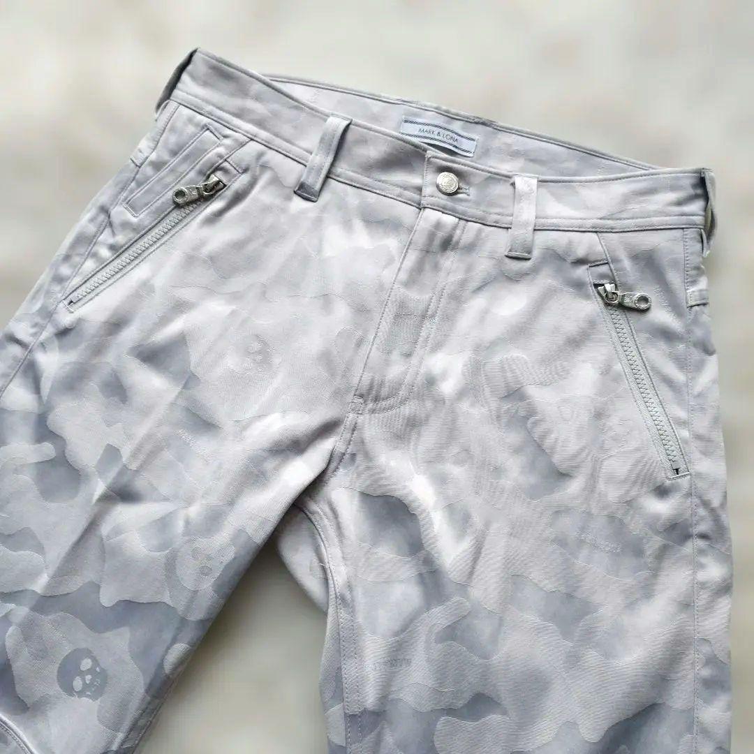 美品✨マークアンドロナ ストレッチパンツ スカル 迷彩 グレー M ゴルフウェア