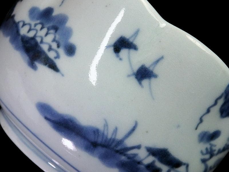 古伊万里　染付　山水の図　変形向付　２客　B072AS-fbvb