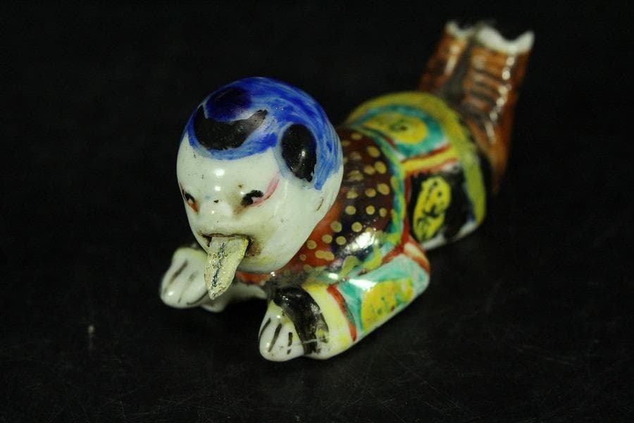 古平戸 唐子 舌出し 首振り 人形 希少 時代物(K-YC456)