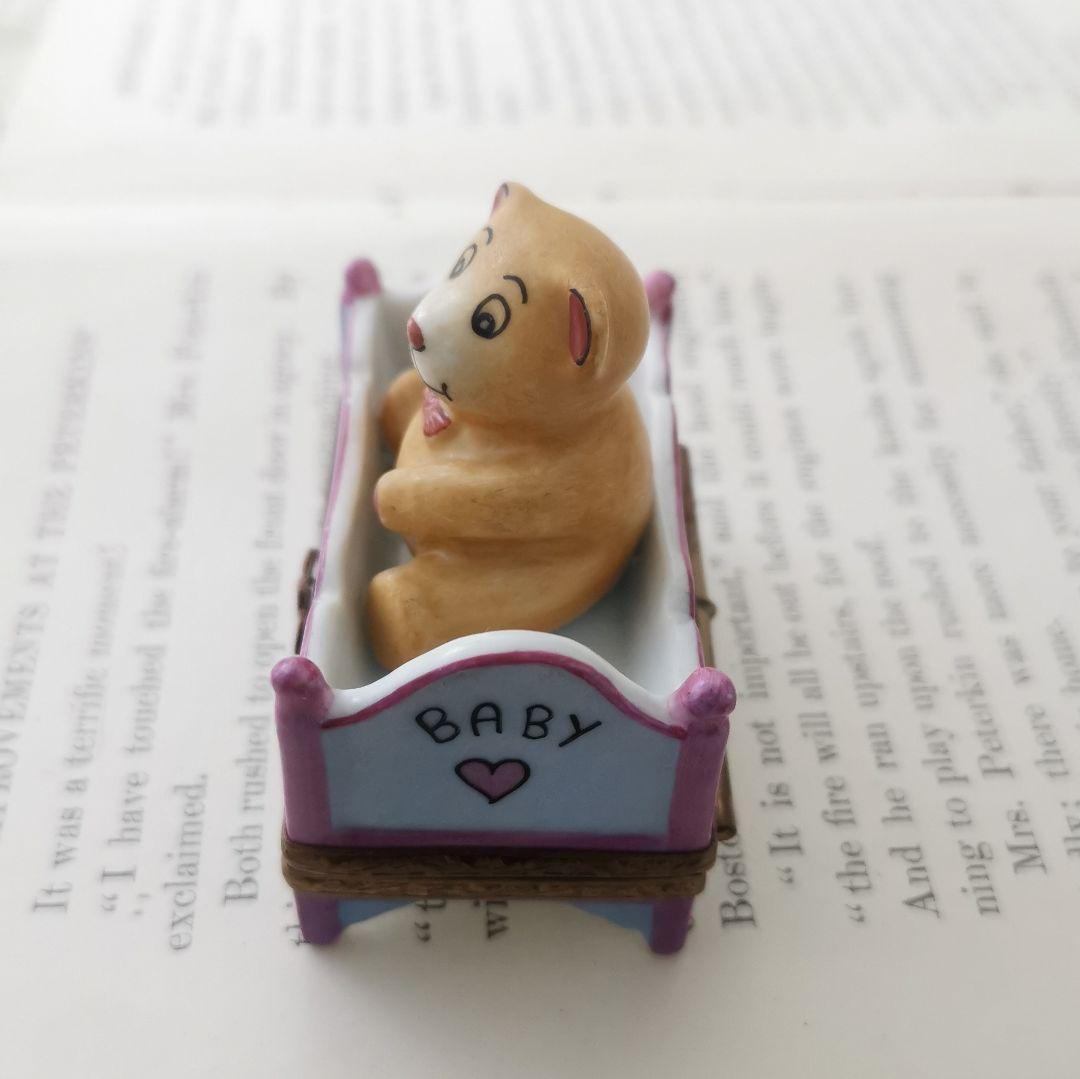 リモージュボックス　テディベアとベビーベッド　フランス製トリンケットボックス